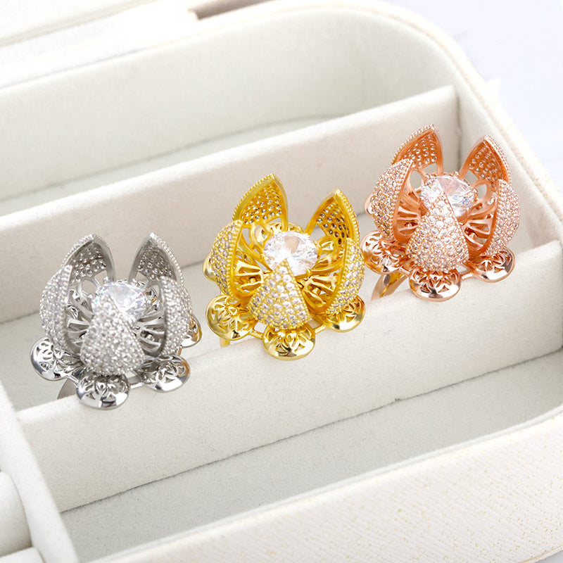 Fashion Rose Ring Personality Set Zircon Rose rotary adjustable ring