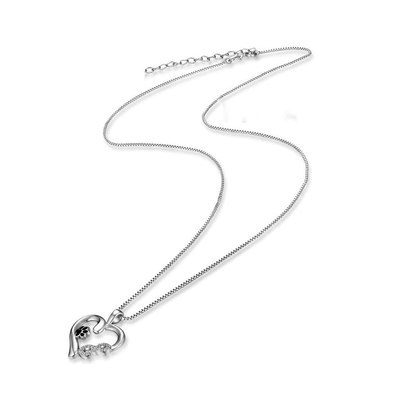 Heart Shaped Dog Paw Necklace Silver