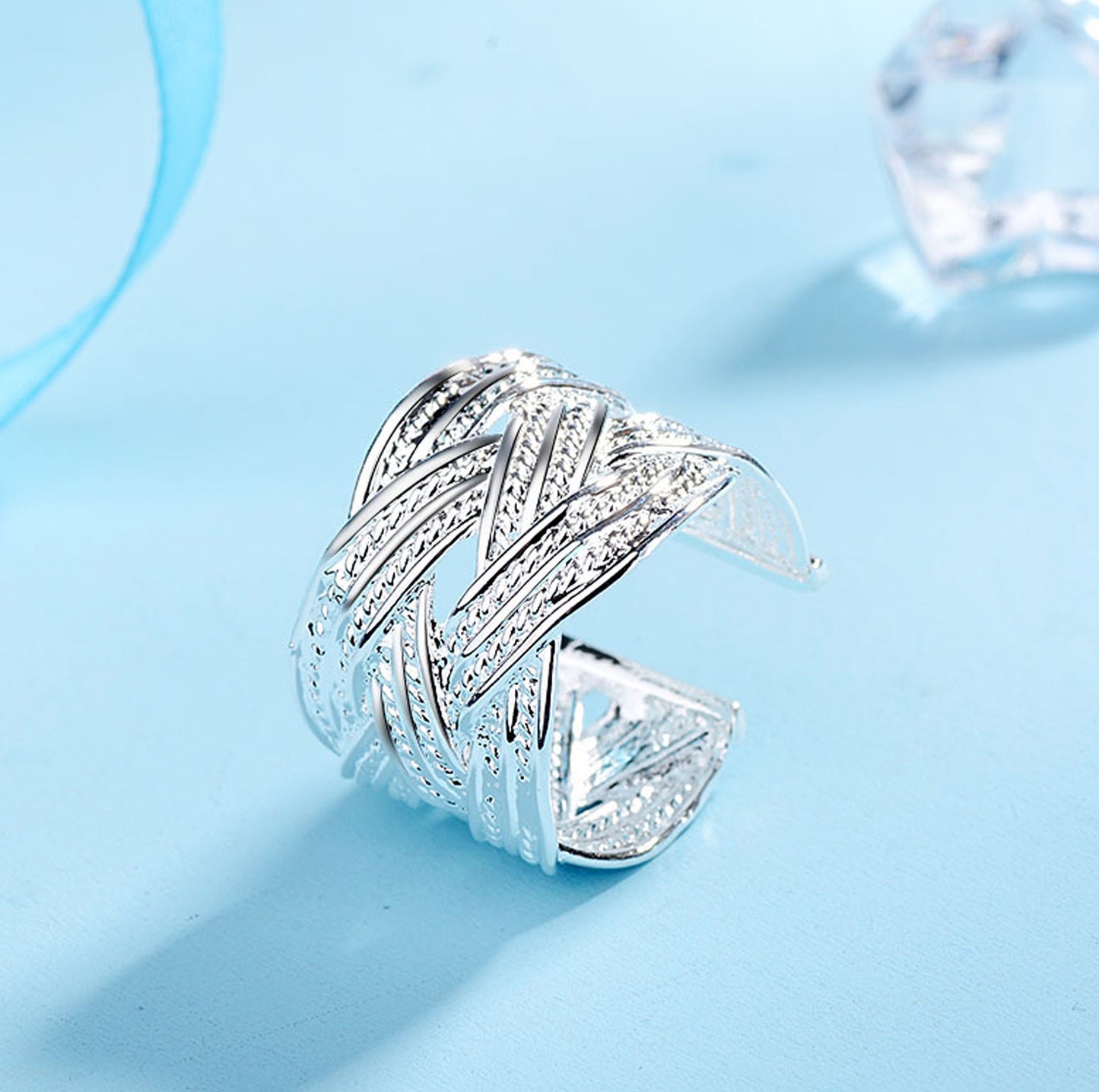 Wholesale jewelry 925 Sterling silver open ring engagement wedding Bridal fashion adjust size