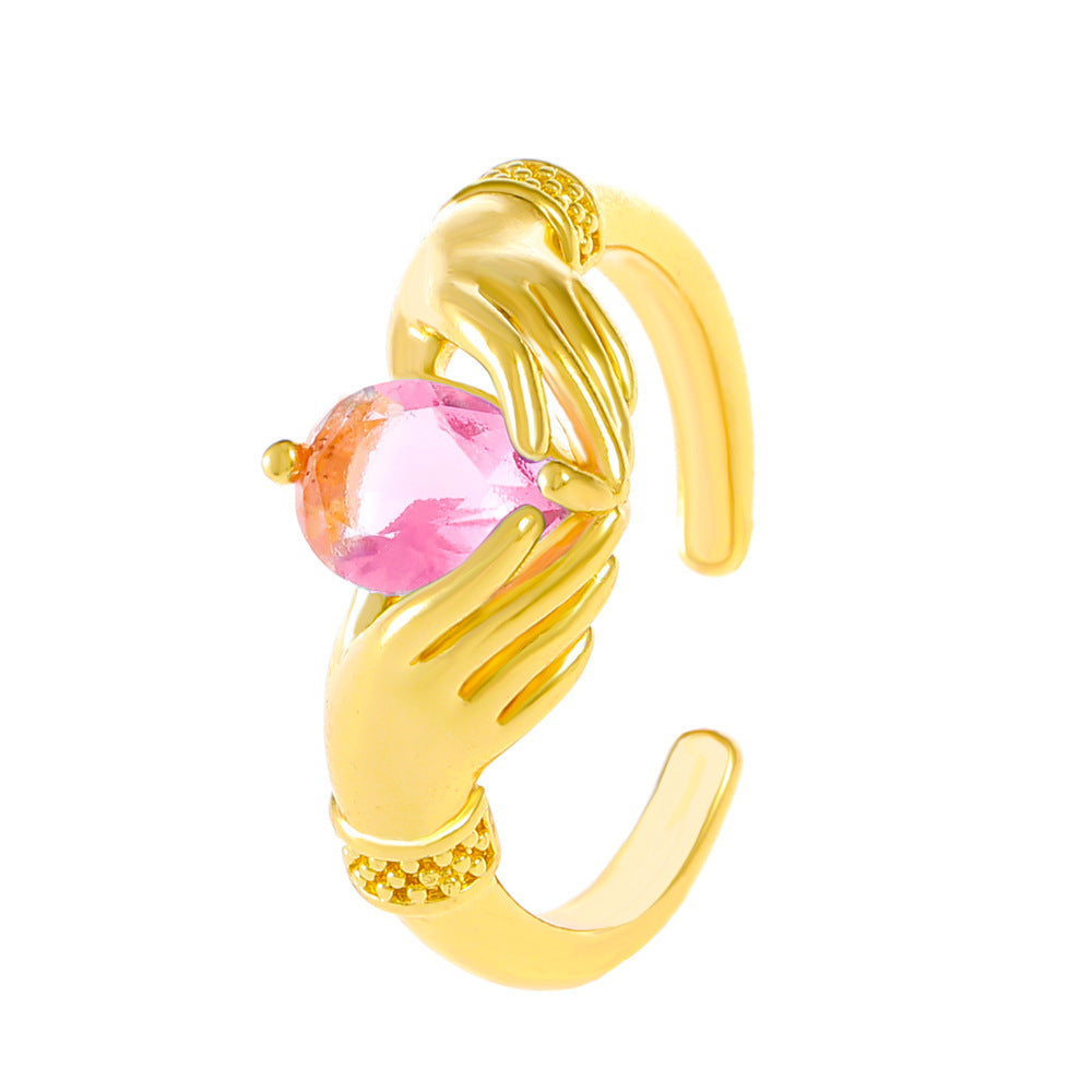 Two hands Hug ring Love Zircon