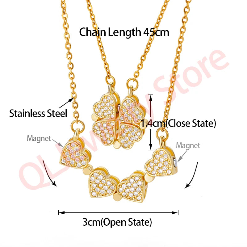 Stainless Steel Heart Necklaces for Women Vintage Four Leaf Clover Pendants Choker Necklace Goth Fashion Neck Chain Jewelry Gift