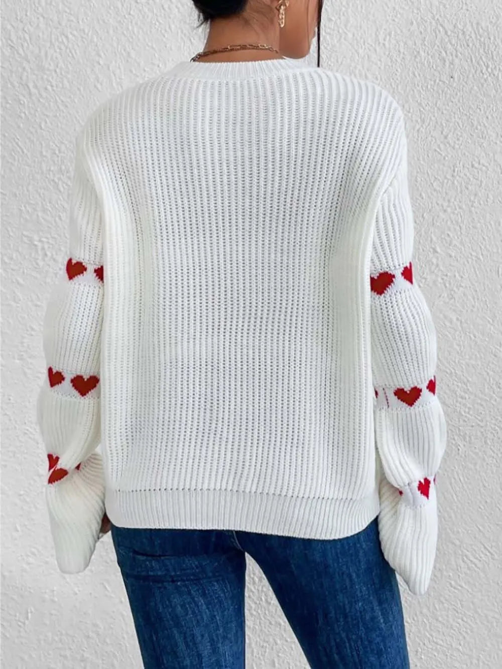 Women Valentine'S Day Heart Sweater Ladie 2024 Valentine Gift Clothing Knit Flare Sleeve Sweater