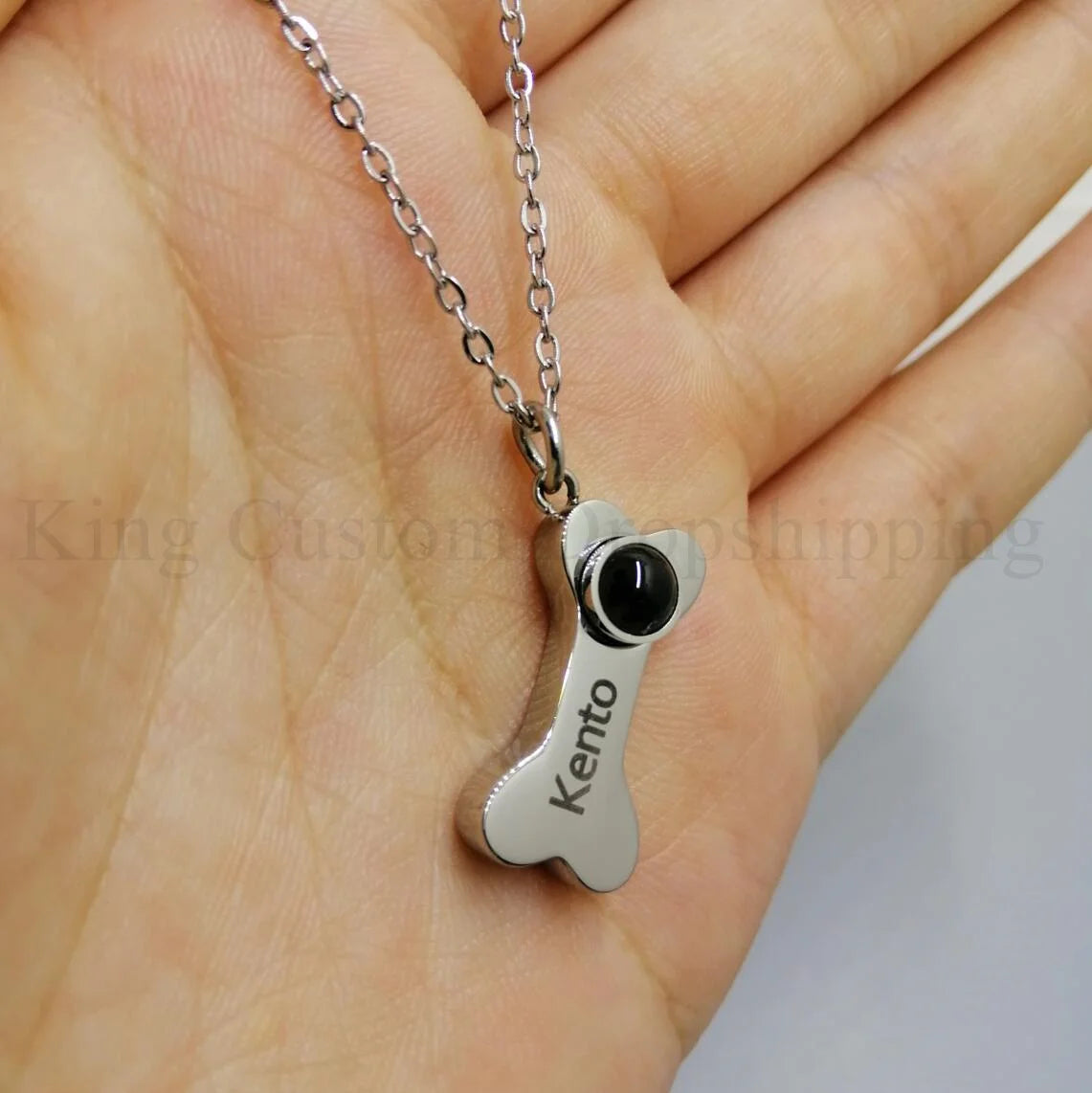 Custom Projection Necklace Text Engraving Dog Bone Pendant Custom Photo to Commemorate Pets for Friends.