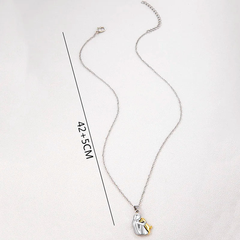 Cute Two Tone Gold Silver Girl Hugged Dog Necklace Fashion Women and Pet Pendant Jewelry Accessories