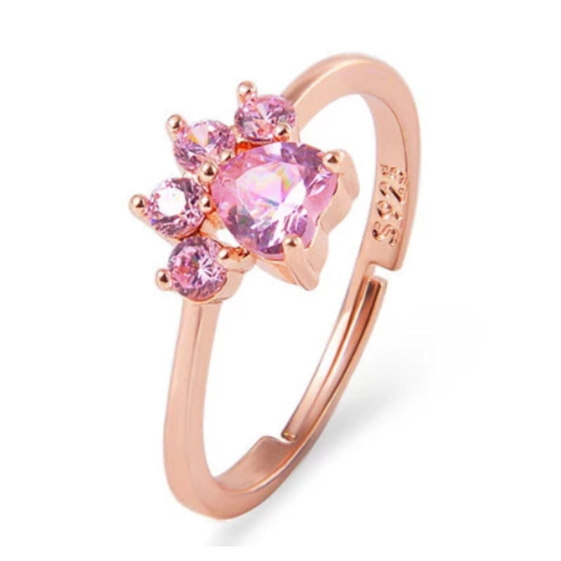 European And American Cartoon Adjustable Cat Paw Cat Footprint Zircon Ring