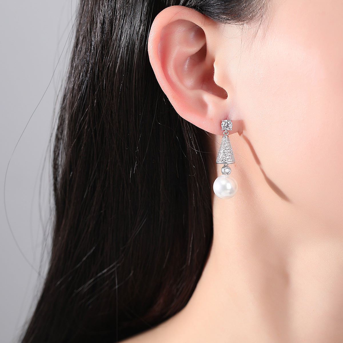 Korean popular pearl earrings AAA zircon nail set Korean pearl earrings earrings for women