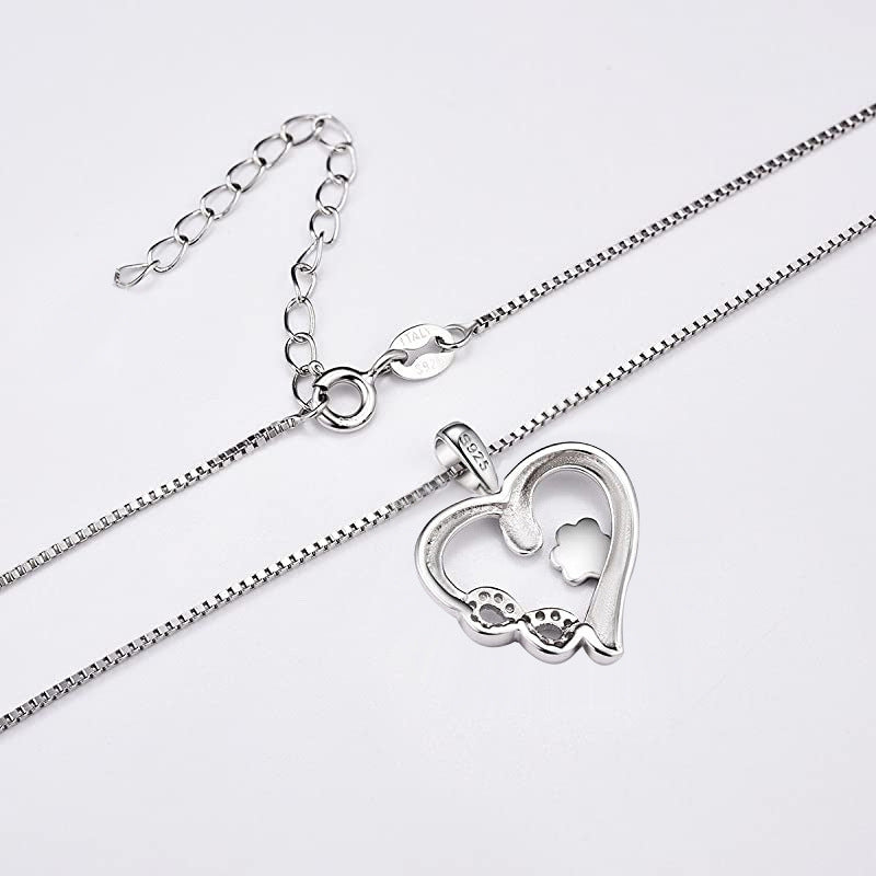 Heart Shaped Dog Paw Necklace Silver