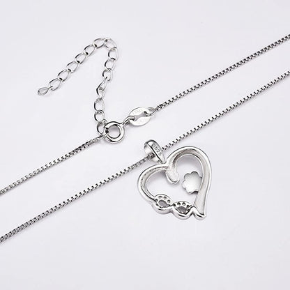Heart Shaped Dog Paw Necklace Silver