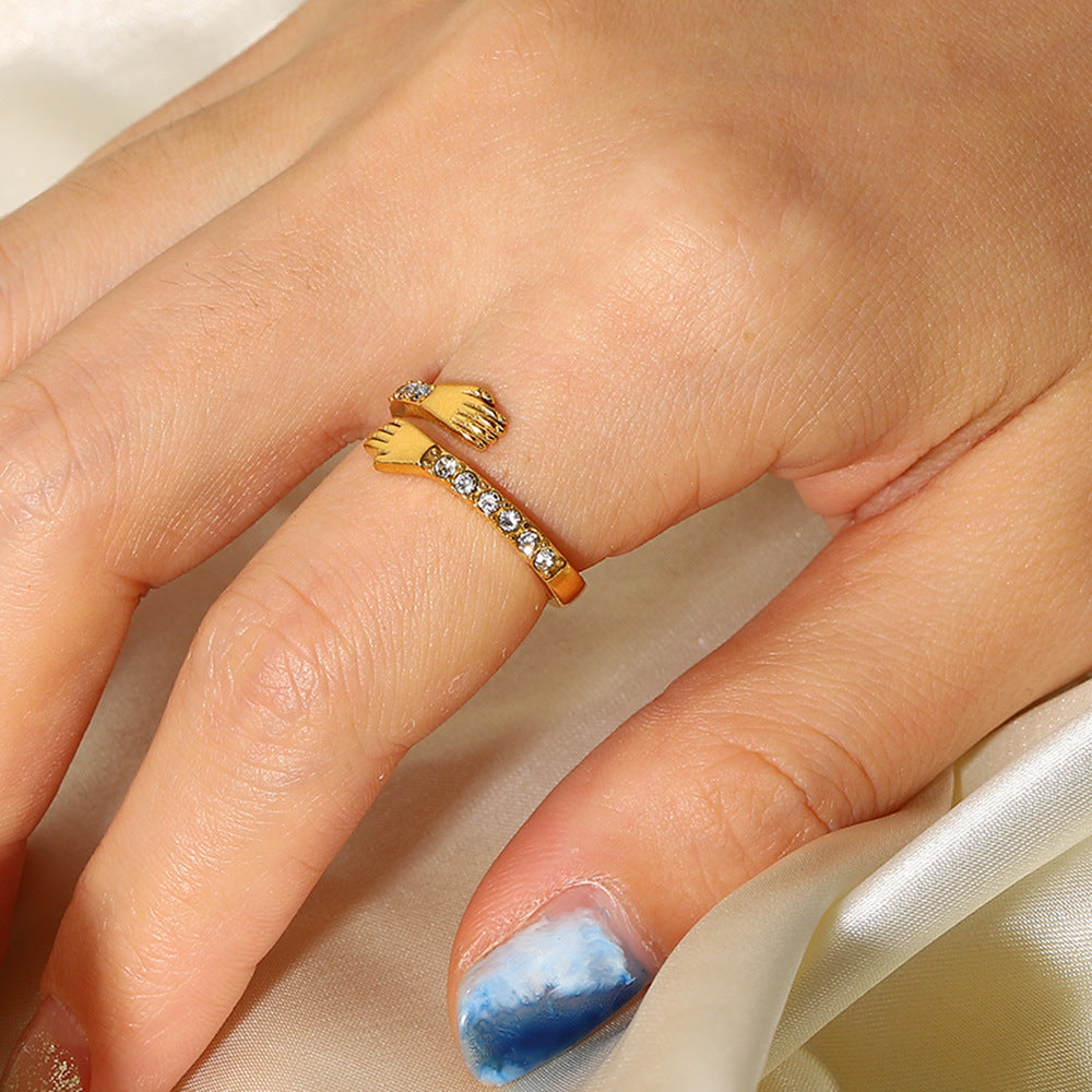 Gold hug Ring with both hands