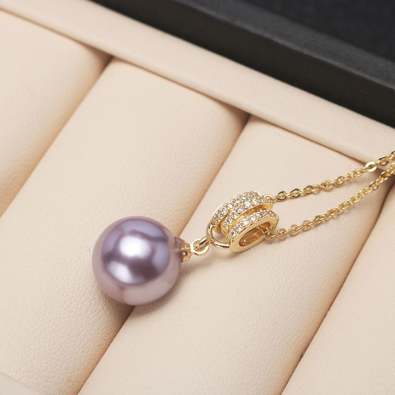Shell pearl set jewelry three-piece female fashion temperament is round bright light beaded necklace pendant ring earrings