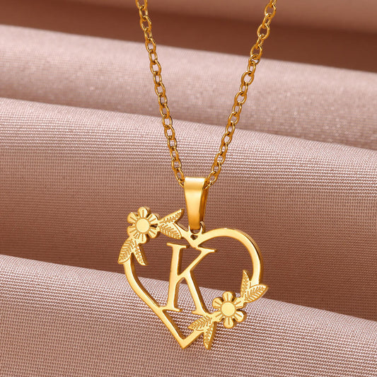 A-Z Letters Stainless Steel Jewelry Initials Heart Pendant Necklace For Women Love Choker First Letter Accessories