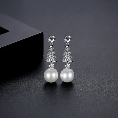 Korean popular pearl earrings AAA zircon nail set Korean pearl earrings earrings for women