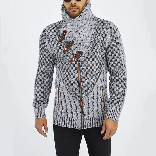Men's Winter Sweater Casual Long Sleeve Knitted Sweater Turtleneck Zipper Cardigan Sweaters High Collar Knitwears Men's Coat 3XL
