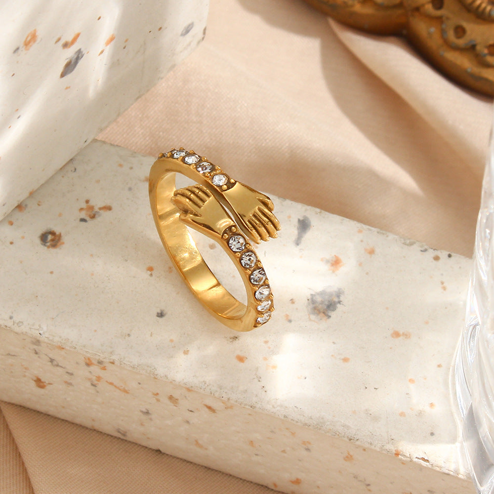 Gold hug Ring with both hands