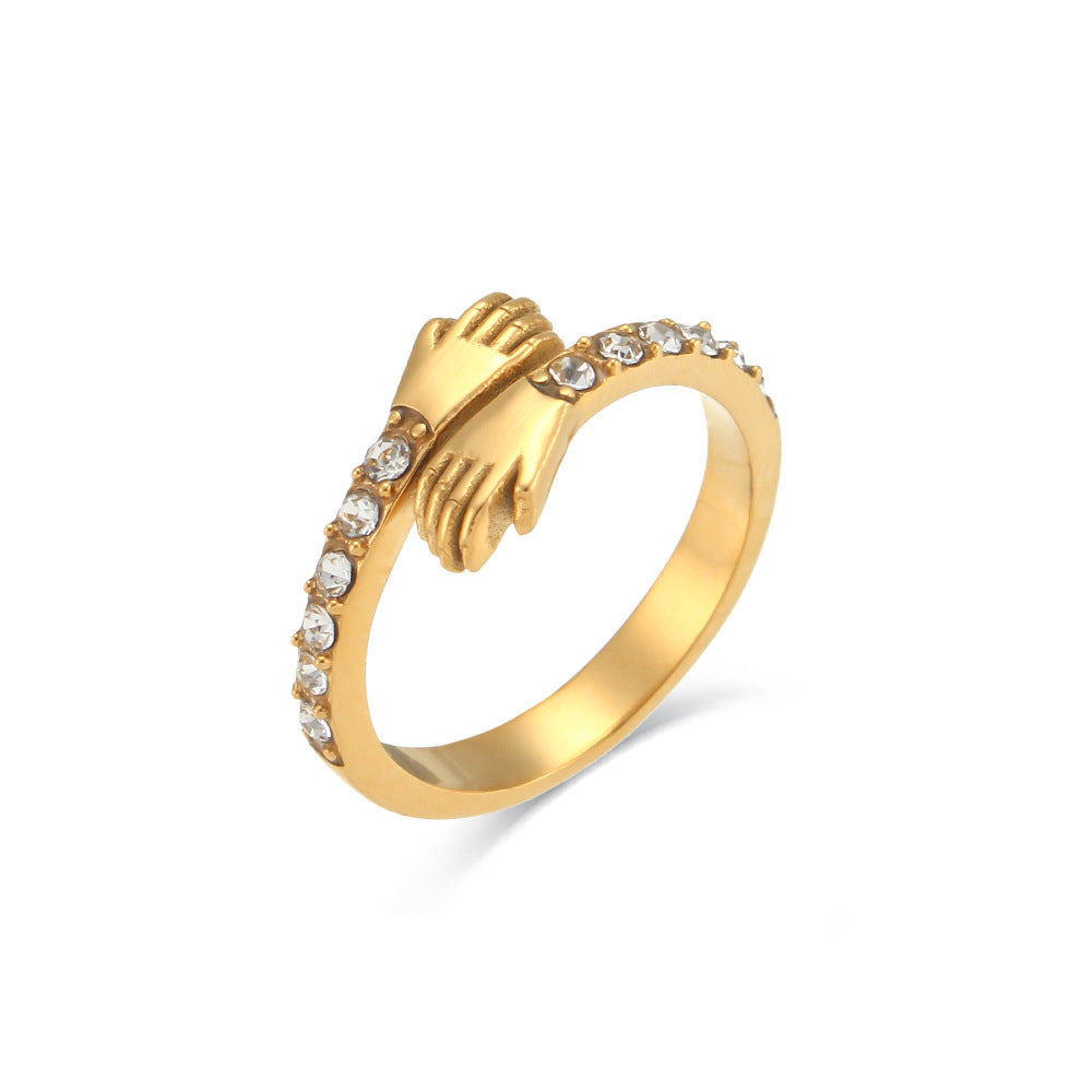 Gold hug Ring with both hands