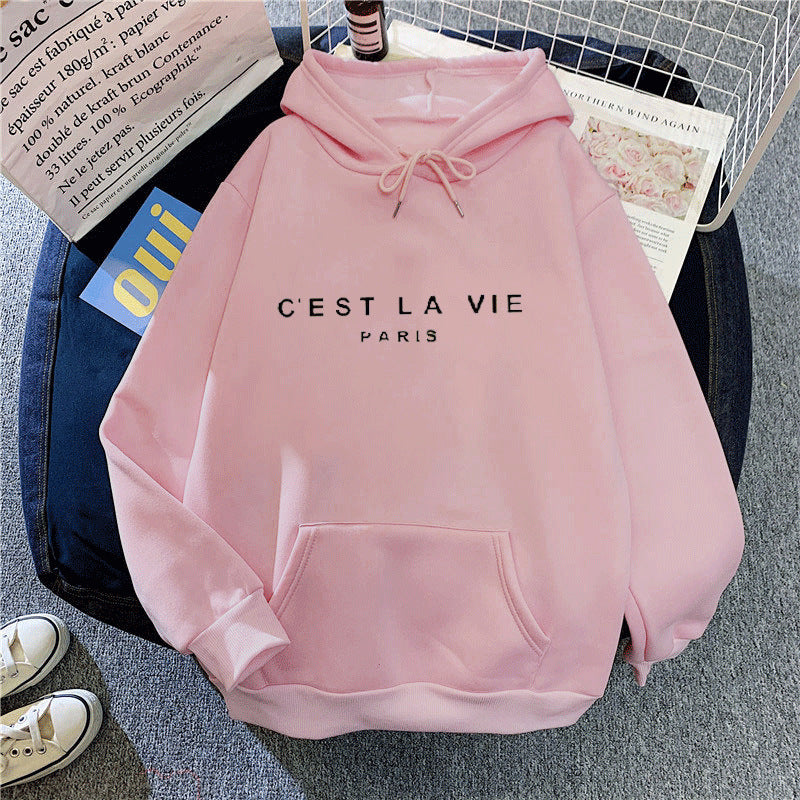 letter print new hooded sweater women's spring long-sleeved lazy style loose hooded top