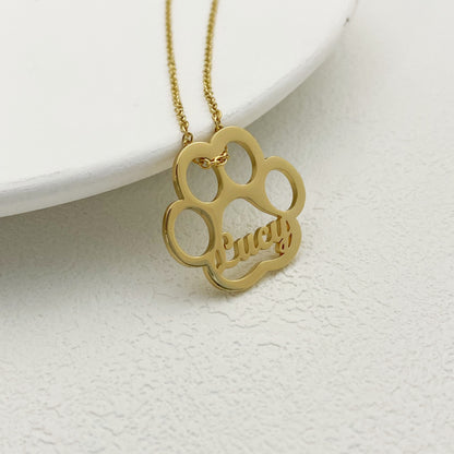 Personalized Name Necklace Dog Paw Necklace Personalized Dog Necklace Paw Print Initial Bone Pet