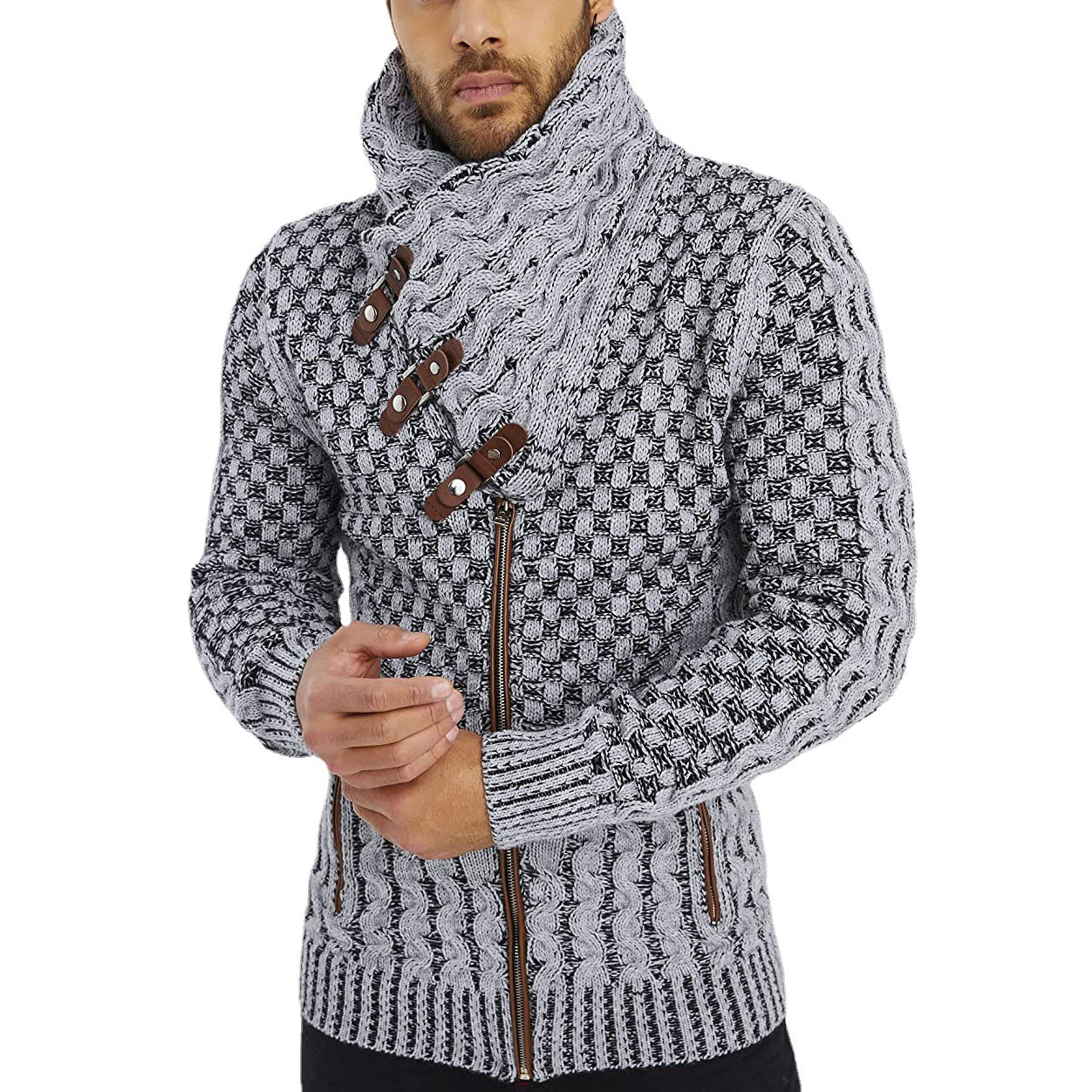 Men's Winter Sweater Casual Long Sleeve Knitted Sweater Turtleneck Zipper Cardigan Sweaters High Collar Knitwears Men's Coat 3XL