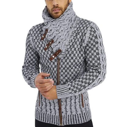 Men's Winter Sweater Casual Long Sleeve Knitted Sweater Turtleneck Zipper Cardigan Sweaters High Collar Knitwears Men's Coat 3XL