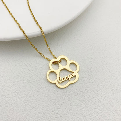 Personalized Name Necklace Dog Paw Necklace Personalized Dog Necklace Paw Print Initial Bone Pet