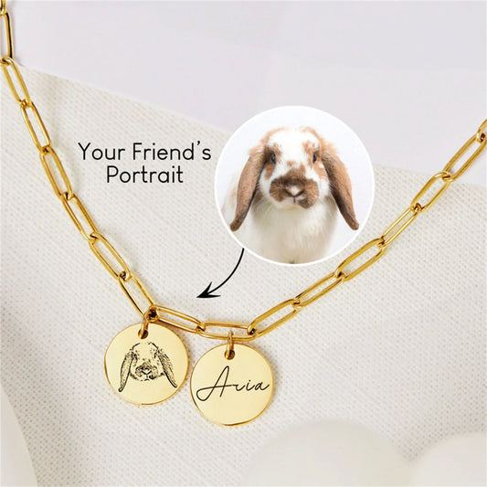 Custom Dog Portrait Necklace For Women Personalized Pet Photo Pendant With Paper Link Chain Memorial Jewelry Gifts For Pet Lover