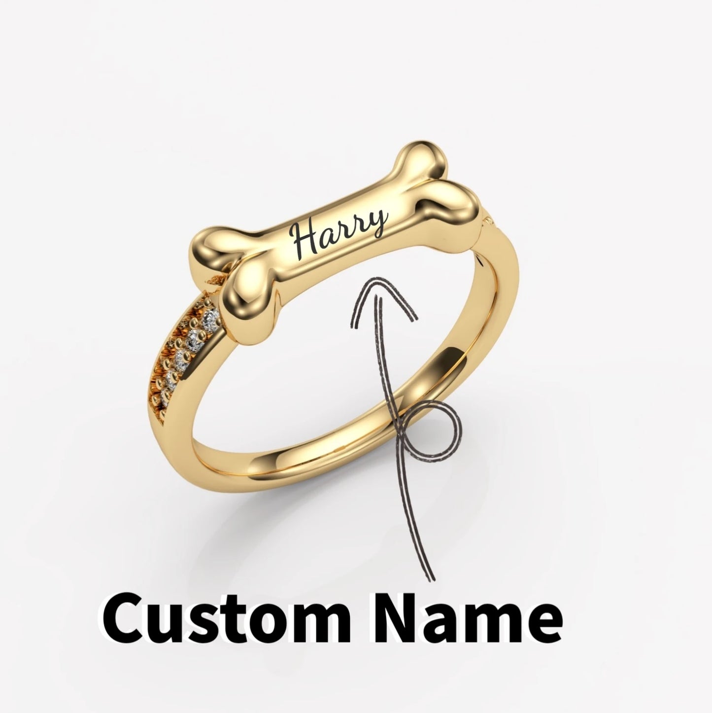 925 Silver Personalized Pet Name Ring Dog Bone Name Rings Cat Name Ring Finger Rings Custom Gold Plated Jewelry For Women Gift