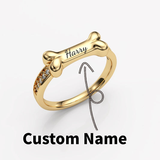 925 Silver Personalized Pet Name Ring Dog Bone Name Rings Cat Name Ring Finger Rings Custom Gold Plated Jewelry For Women Gift