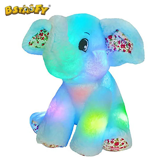 Bstaofy Light up Elephant Plush Blue Floppy LED Stuffed Animals Lullabies Nightlight Bedtime Toy for Kids Birthday for Toddlers