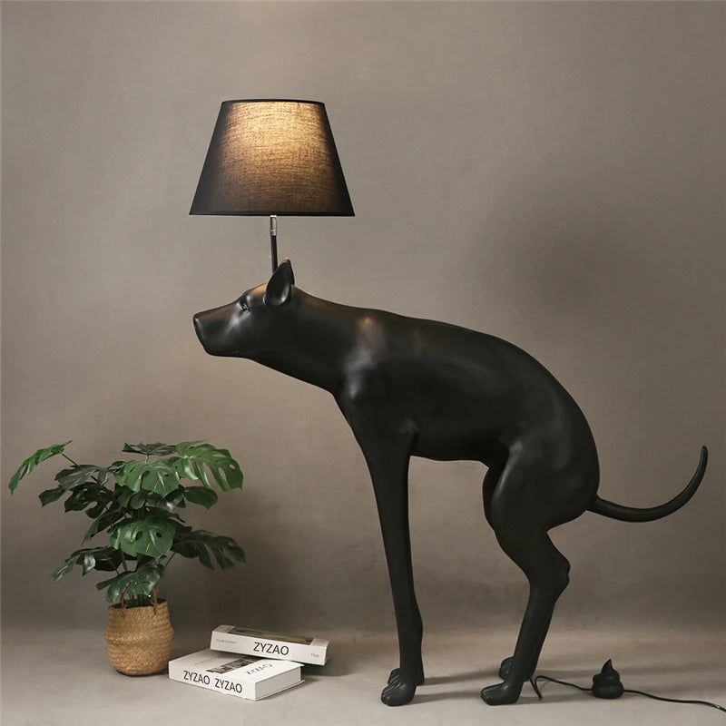 Simple Art Resin Cloth Cover Big Dog LED Floor Lamp Living Room Hotel Club Animal Small Black Dog Table Lamp for Living Room E27