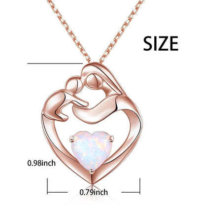 Rose Gold Plated Mother And Child Zircon Heart Pendant Necklace For  Gifts