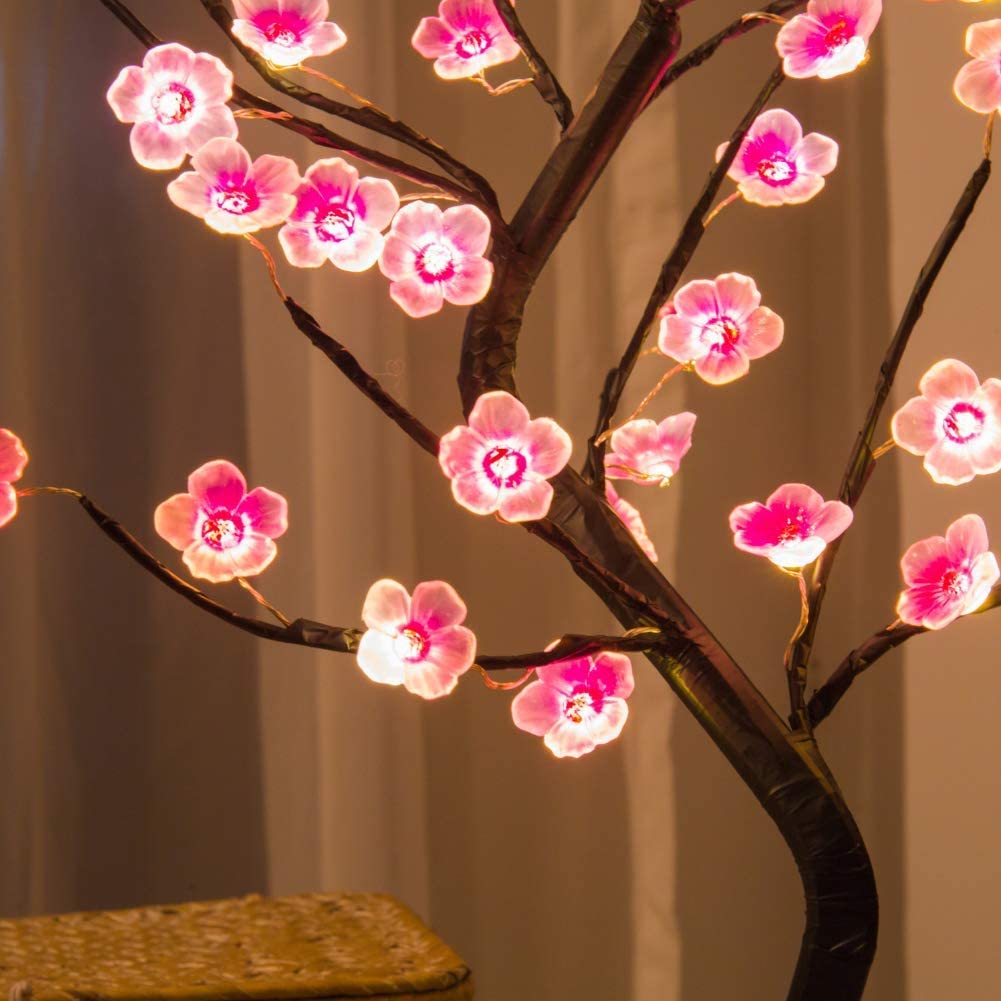 Home Decoration USB/Battery Powered Touch Switch Warm White Artificial Bonsai Cherry Blossom Desktop Tree LED Lamp Light