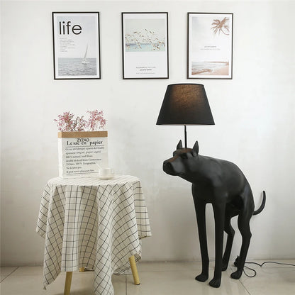 Simple Art Resin Cloth Cover Big Dog LED Floor Lamp Living Room Hotel Club Animal Small Black Dog Table Lamp for Living Room E27