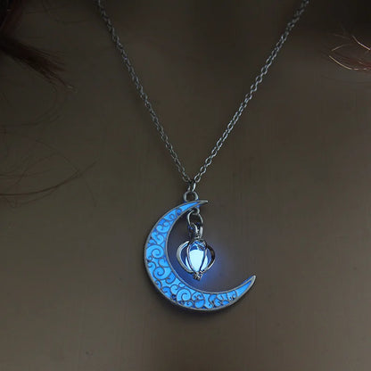 2022 Moon Glowing Necklace Gem Charm Jewelry Glow in the Dark Halloween Pendant Hollow Luminous Stone Pendant Necklace Gifts