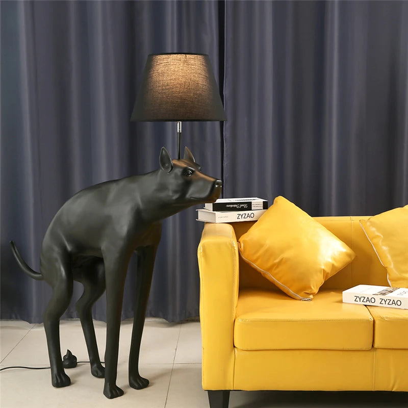 Simple Art Resin Cloth Cover Big Dog LED Floor Lamp Living Room Hotel Club Animal Small Black Dog Table Lamp for Living Room E27