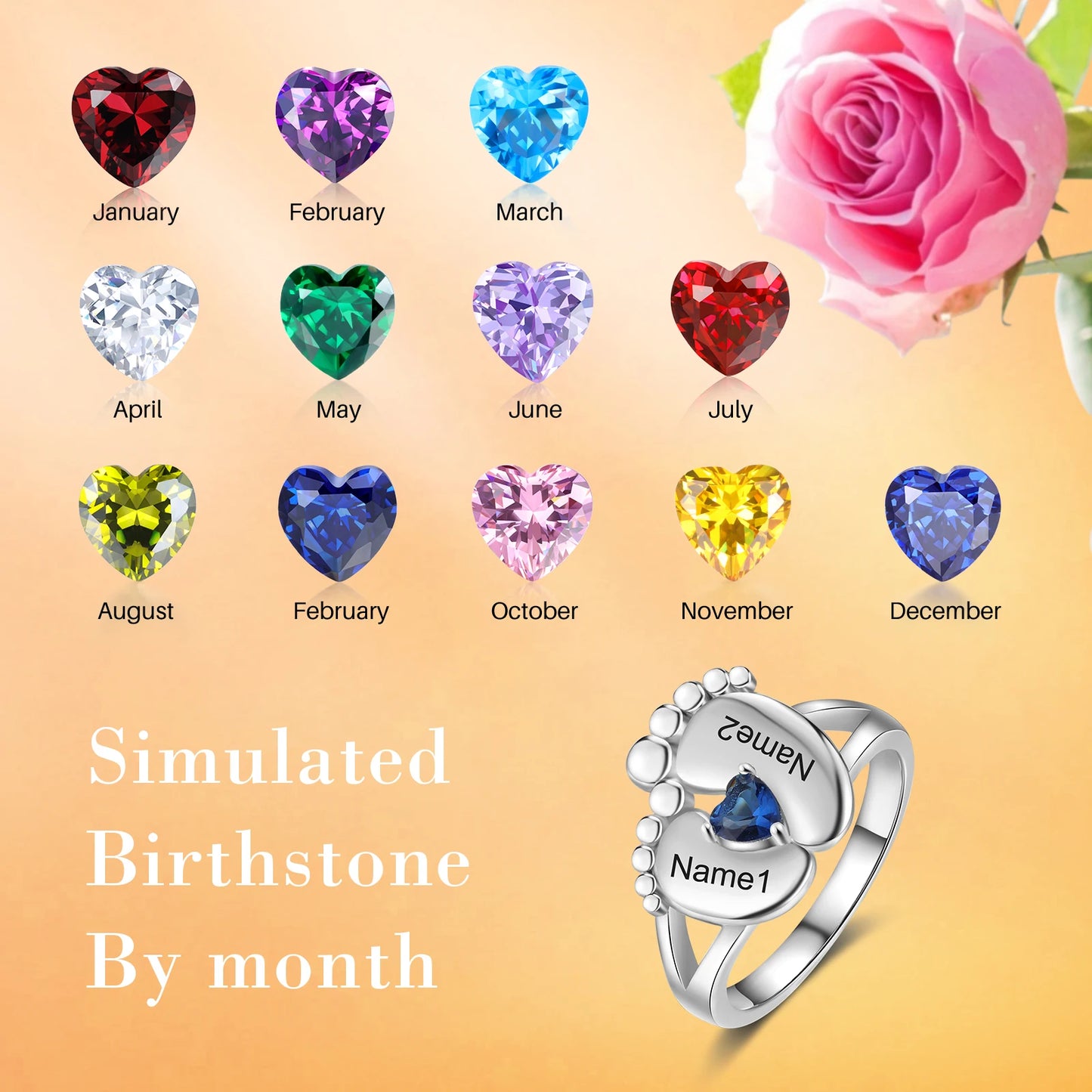 Mother's Day Personalize Baby Feet Name Rings Initials Band Birthday Jewelry Gift for Women Ladies Mom Wife Sister Grandma