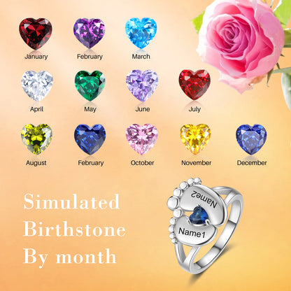 Mother's Day Personalize Baby Feet Name Rings Initials Band Birthday Jewelry Gift for Women Ladies Mom Wife Sister Grandma