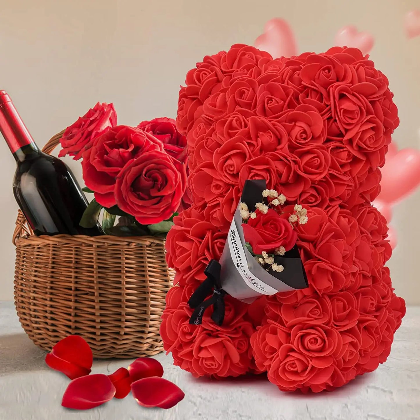 Mothers Day Gift  25cm Rose Bear In Gift Box For Valentine's Day Gift Birthday Present For Wedding Party