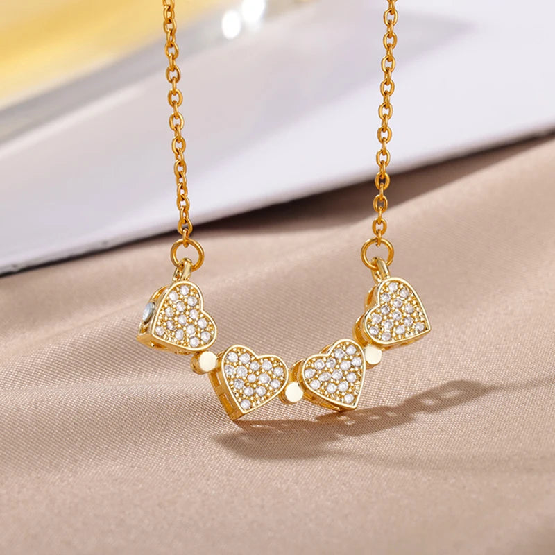 Stainless Steel Heart Necklaces for Women Vintage Four Leaf Clover Pendants Choker Necklace Goth Fashion Neck Chain Jewelry Gift