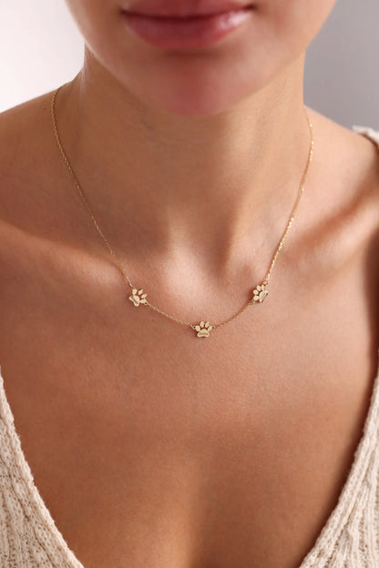 Paw Print Name Necklace Personalized Tiny Dog Paw Necklace Minimalist Paw Pendants Pet Necklace Personalized Family Jewelry