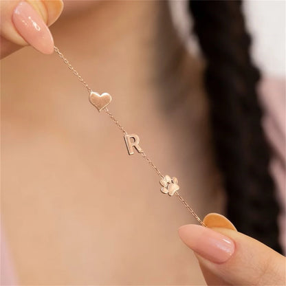 Mini Dog Paw Jewelry Heart Stainless steel Customized Initial Letter Necklace