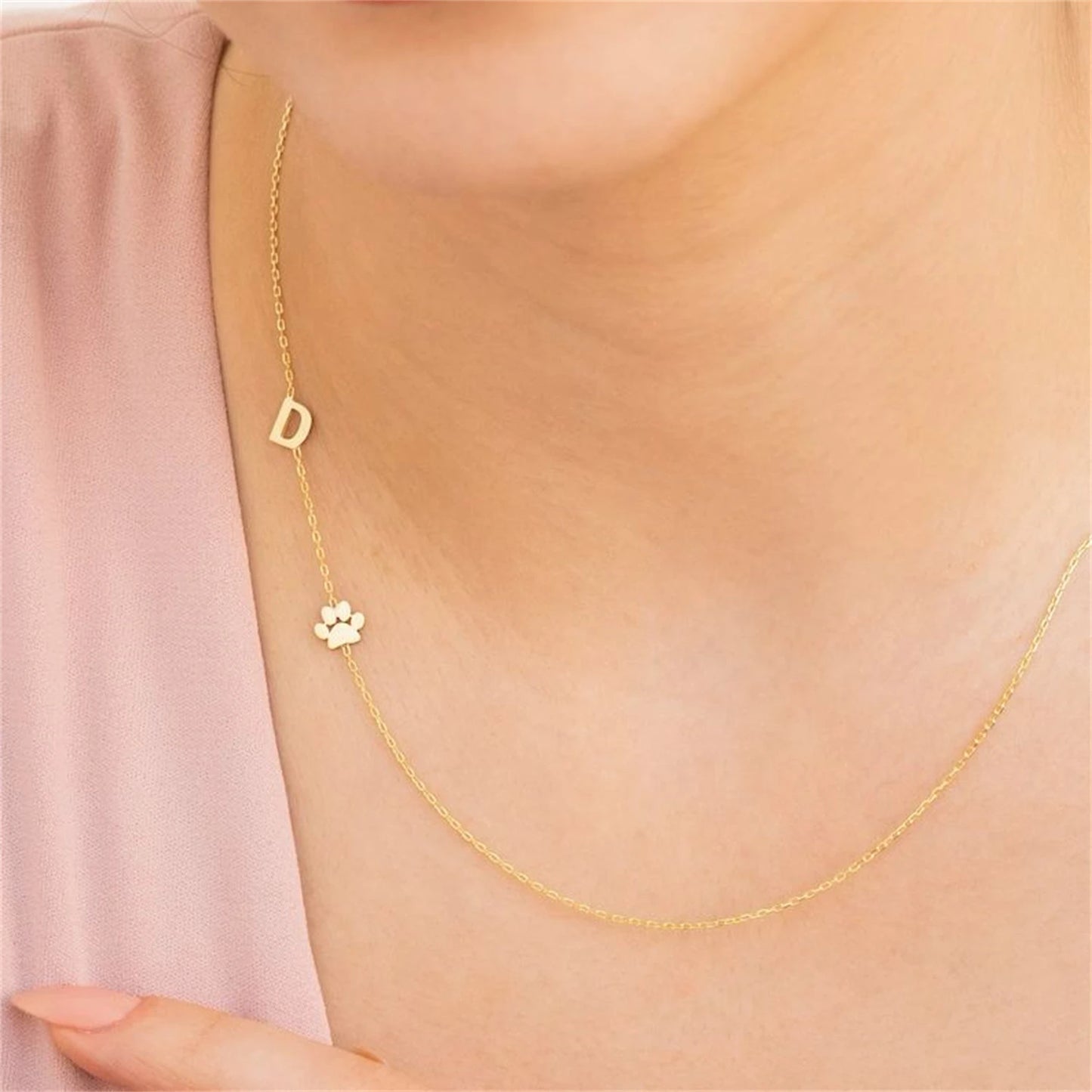 Mini Dog Paw Jewelry Heart Stainless steel Customized Initial Letter Necklace