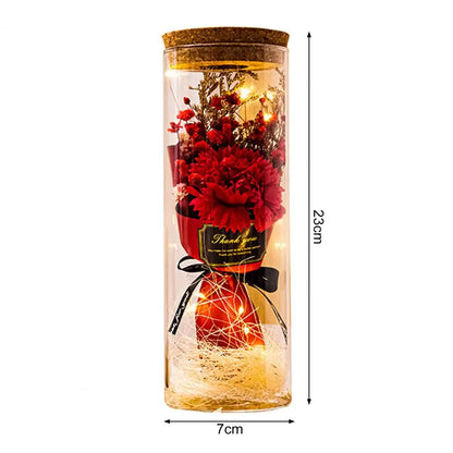 Preserved Flower Glass Wishing Bottle Eternal Rose Flower with LED Light Romantic Gift Soap Rose Flower for Lover Friends