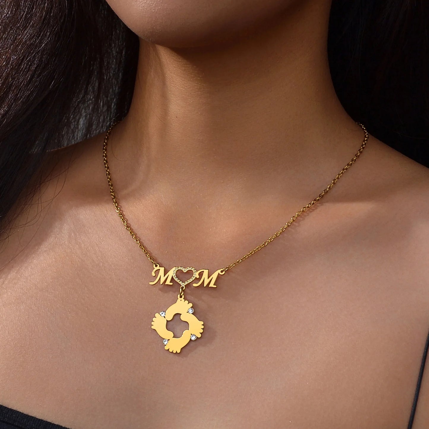 Sifisrri Personalized Custom Name Necklace for Women Zircon Mom Heart Family Pandent Stainless Steel Mother Kids Jewelry Gift