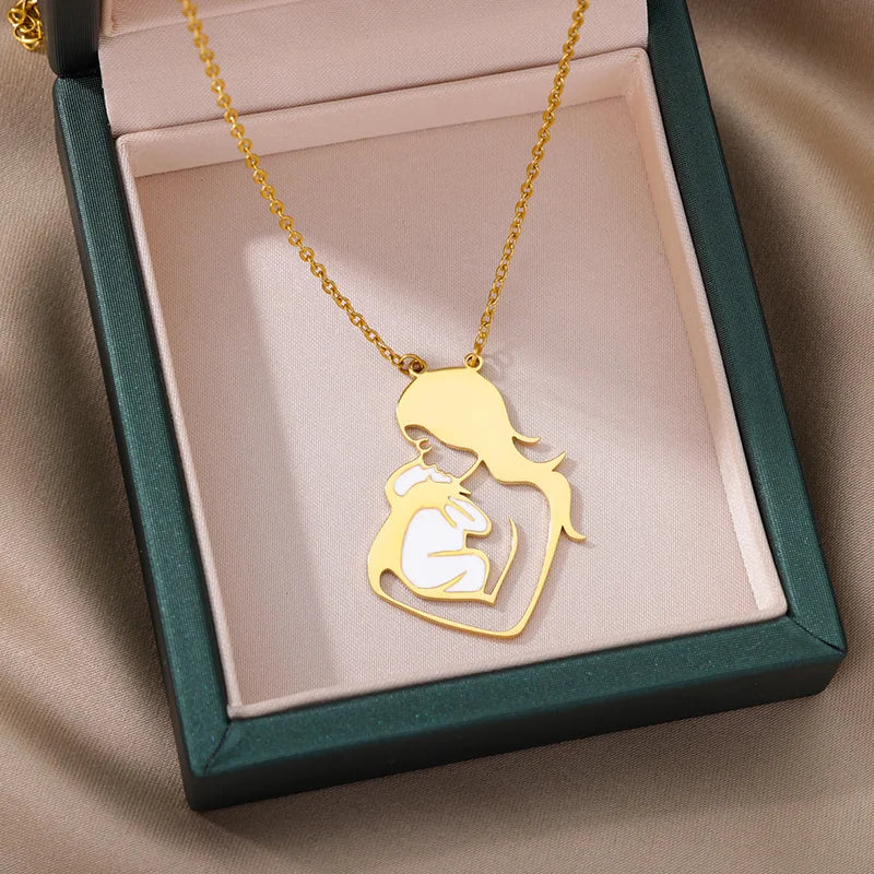 Holding Baby In Arms Necklaces For Women Mom Gold Color Neck Chain Stainless Steel Necklace Pendant Female Jewelry Birthday Gift