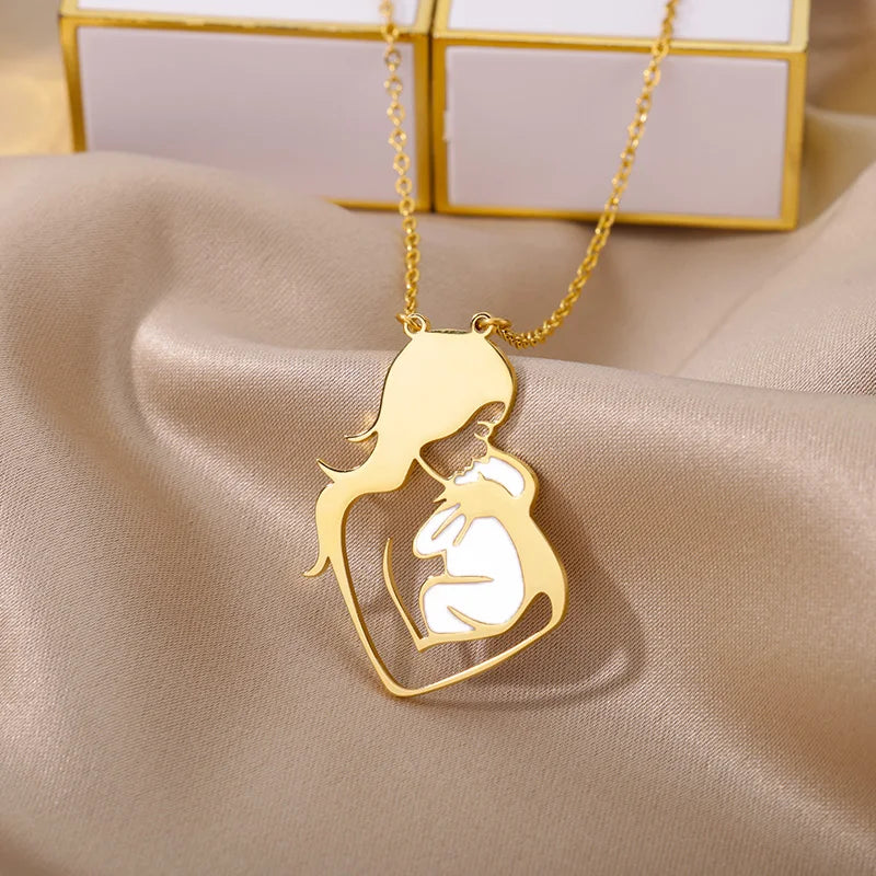 Holding Baby In Arms Necklaces For Women Mom Gold Color Neck Chain Stainless Steel Necklace Pendant Female Jewelry Birthday Gift