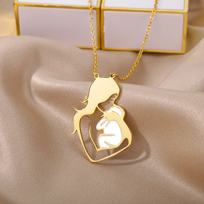 Holding Baby In Arms Necklaces For Women Mom Gold Color Neck Chain Stainless Steel Necklace Pendant Female Jewelry Birthday Gift