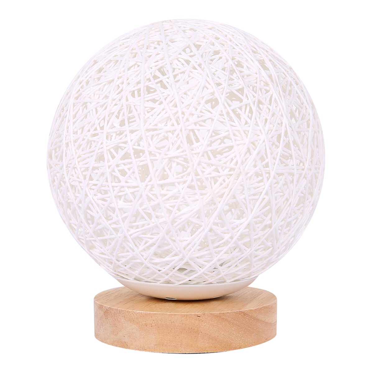 LED Moon Table Lamp Hand-Knit Lampshade Wood Table Ball Light with USB Charged Rattan Ball Lamp Modern Bedside Night Lamp
