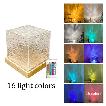 Crystal Lamp Water Ripple Projector Night Light Decoration Home Houses Bedroom Aesthetic Atmosphere Holiday Gift Sunset Lights