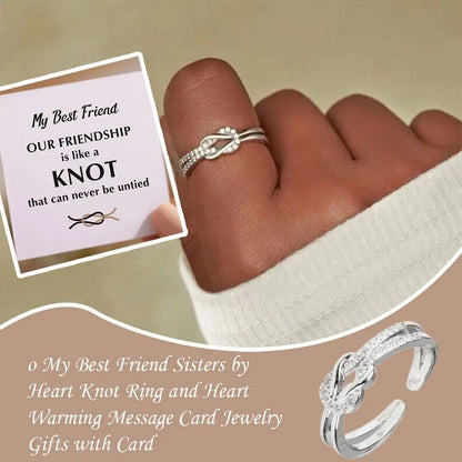 To My Best Friend 'Sisters By Heart' Knot And Heart Warming Message Card Adjustable Open For Women Girls Birthday Gift