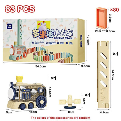 Kids Electric Domino Train Set Automatic Laying Colorful Domino Train with Lighting Sound Effects DIY Toys Kids Birthday Gift